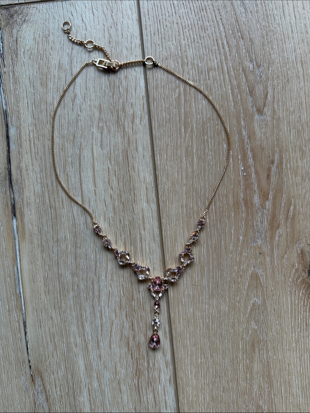 Pink Crystal Teardrop Pendant Necklace - Elegant Women’s Jewelry (Never Worn)